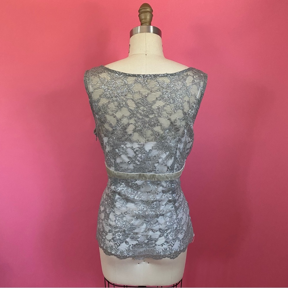 Y2K FairyCore WhimsiGoth Silver Metallic Lace Empire Waist Velvet Adorned Tank 8 - Picture 12 of 17